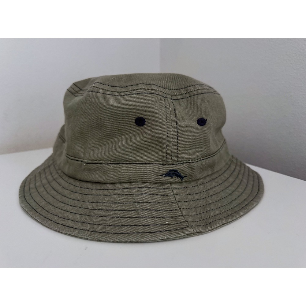 Tommy Bahama Vintage Style 90s Fisherman Bucket Hat Olive Green Marlin Logo L XL